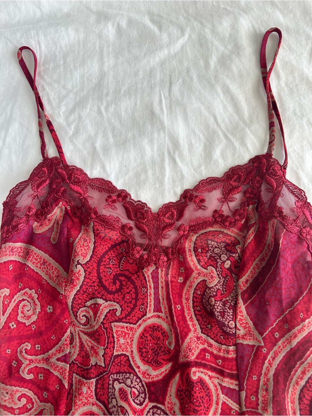 Victorias Secret Red Paisley Lace Trim Slip Dress - Women Intimates - Picture 4 of 9